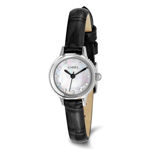 Women'S Chisel Stainless Steel Black Leather Strap Watch, 20 mm, Quartz