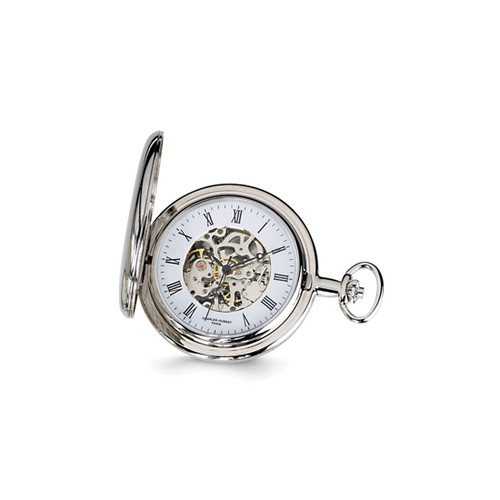 Charles Hubert Chrome-Finish White Skeleton Dial Pocket Watch, 50 mm, Hand-Wind