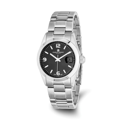 Charles-Hubert Stainless Steel Black Dial with Date Watch, 36 mm, Quartz