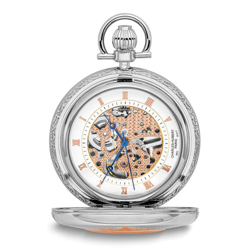 Charles Hubert Two-Tone Rose Gold-Finish Brass Pocket Watch, 48 mm, Hand-Wind