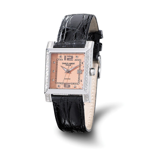Women'S Charles Hubert 0.42ct Diamond Black Band Peach 29 x 28 mm Dial Watch, Quartz