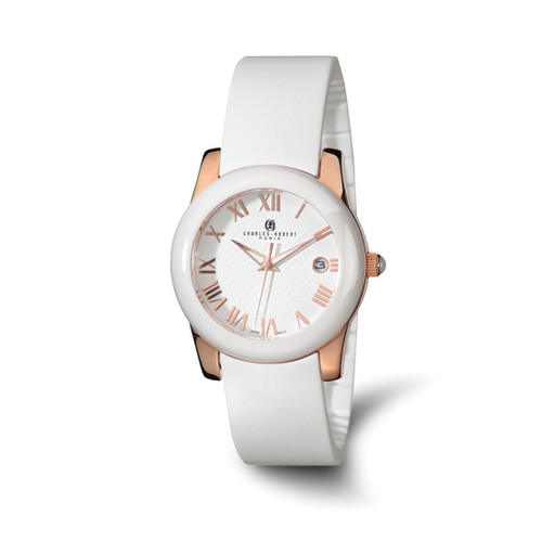 Charles Hubert Rose Ion-Plated Stainless Steel/Ceramic White Dial Watch, 40 mm, Quartz