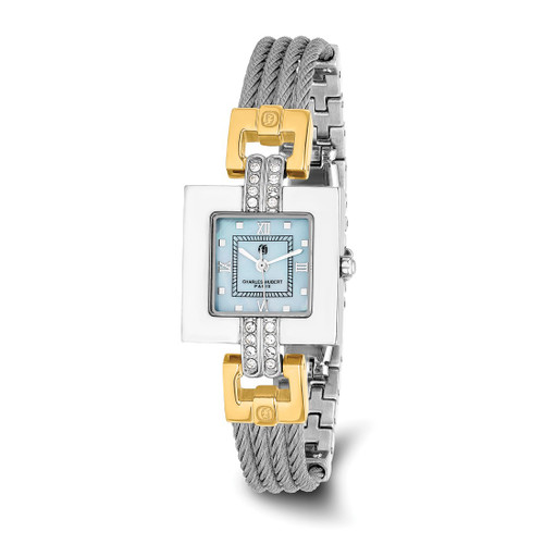 Charles Hubert Two-Tone Mother of Pearl Dial Stainless Steel Wire Bangle Watch, Quartz