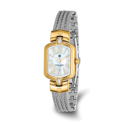 Charles Hubert Ion-Plated Stainless Steel Wire Bangle Mother of Pearl Dial Watch, 20 mm, Quartz