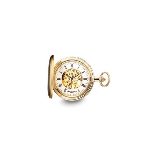Charles Hubert Gold-Finish Skeleton Dial Pocket Watch, 50 mm, Hand-Wind