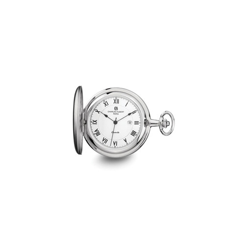 Charles Hubert Chrome-Finish White Dial Pocket Watch, 50 mm, Quartz