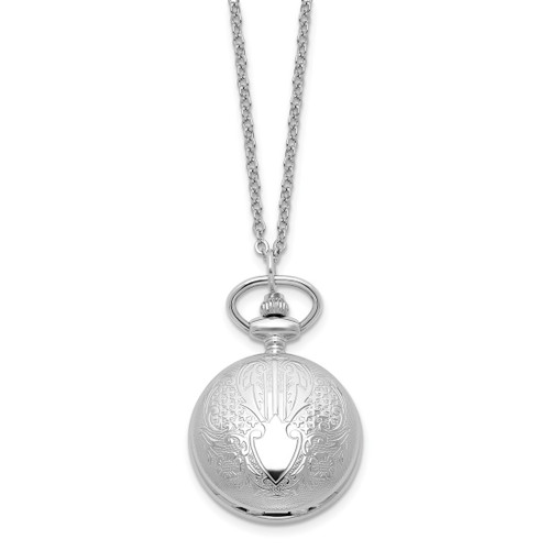 Charles Hubert Chrome-Finish Floral Design Pendant Watch, 26 mm, Quartz - View 2