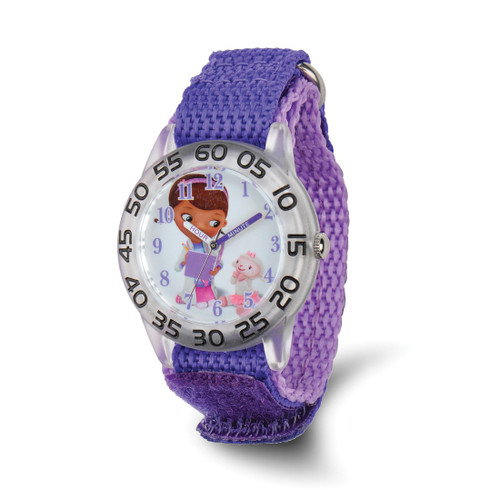 Disney Kids Doc McStuffins Acrylic Purple Nylon Time Teacher Watch, 32 mm, Quartz
