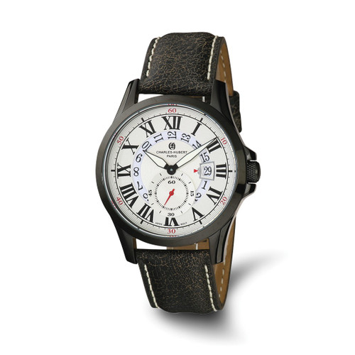 Men'S Charles Hubert Black Ion-Plated Stainless Steel Silver-Tone Dial Watch, 44 mm, Quartz
