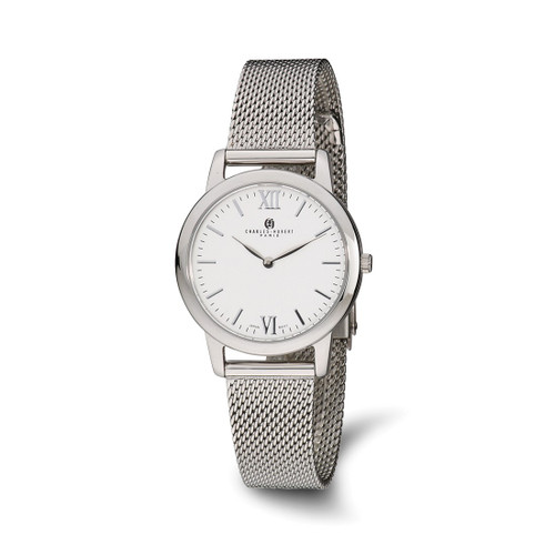 Women'S Charles Hubert Stainless Steel Silver-Tone Dial Mesh Band Watch, 34 mm, Quartz