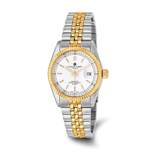 Men'S Charles Hubert Ion-Plated Two-Tone Off White Dial Watch, 35 mm, Quartz