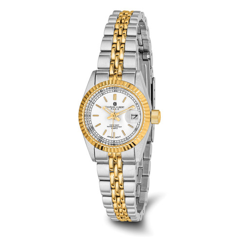 Women'S Charles Hubert Ion-Plated Two-Tone 26 mm Off White Dial Watch, Quartz