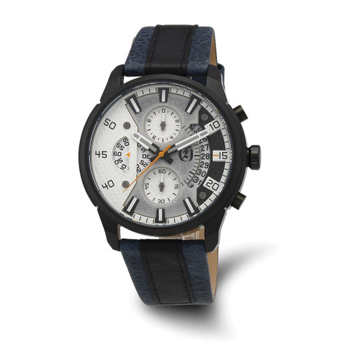 Charles Hubert Black Ion-Plated Stainless Steel Chronograph White Dial Watch, 47 mm, Quartz