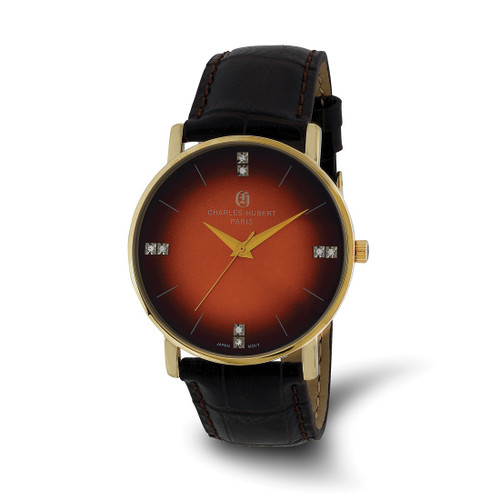 Charles Hubert Men'S Stainless Steel Orange Dial Watch, 40 mm, Quartz