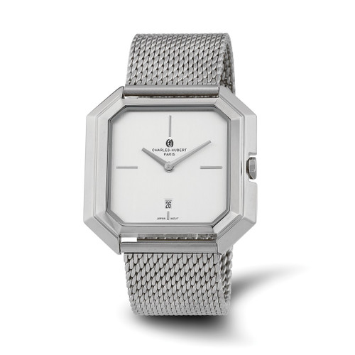 Men'S Charles Hubert Stainless Mesh Silver-Tone Dial Quartz Watch