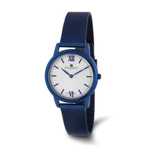 Women'S Charles Hubert Blue Ion-Plated Stainless Off-White Dial Mesh Watch, 33 mm, Quartz
