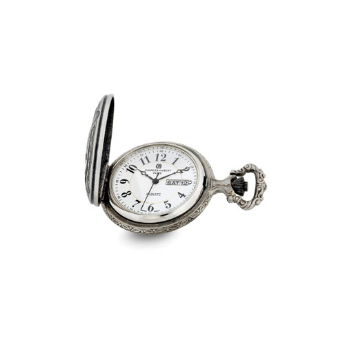Charles Hubert Antique Chrome & Satin Sailing Ship Pocket Watch, 48 mm, Quartz