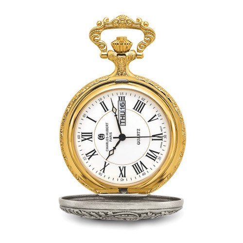 Charles Hubert Two-Tone Antique Finish Train Pocket Watch, 48 mm, Quartz