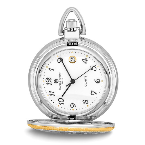 Charles Hubert Gold-Finish Two-Tone White Dial Pocket Watch, 42 mm, Quartz