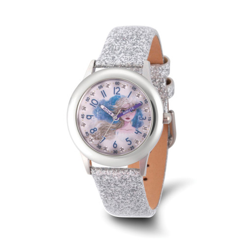 Disney Kids Frozen II Elsa Time Teacher Silver Glitter Band Watch, 32 mm, Quartz