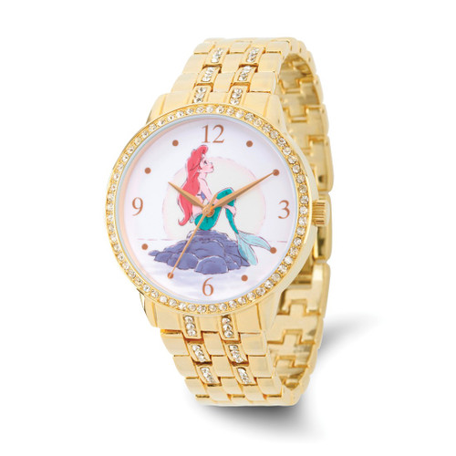 Disney Adult The Little Mermaid Crystal Bezel Gold-Tone Watch, 40 mm, Quartz