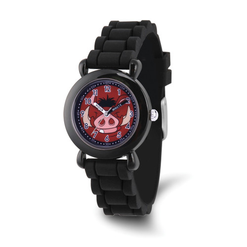 Disney Kids Lion King Timon Black Silicone Time Teacher Watch, 32 mm, Quartz