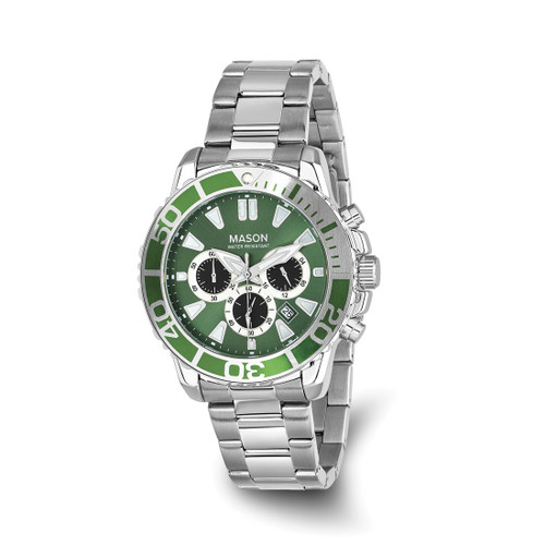 Mason Sales Stainless Steel Chronograph Green Dial Watch, 42 mm, Quartz