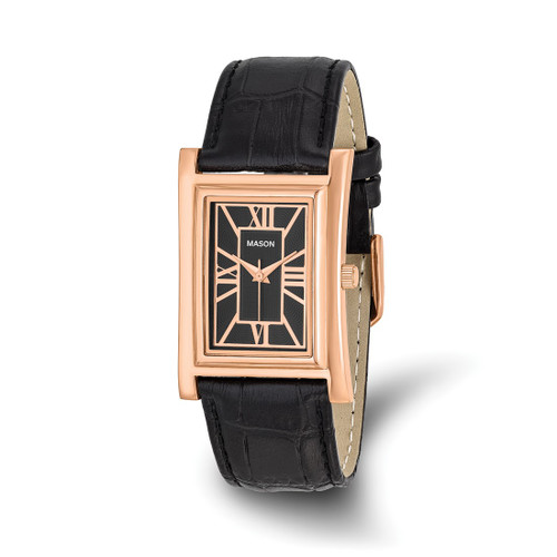 Mason Sales Women'S Stainless Steel Rose Gold-Tone Black Leather Band Watc, Quartz