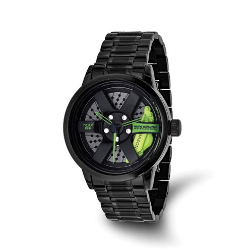 Mason Sales Stainless Steel Black Ion-Plated Green Race Car Rim Watch, 43 mm, Quartz