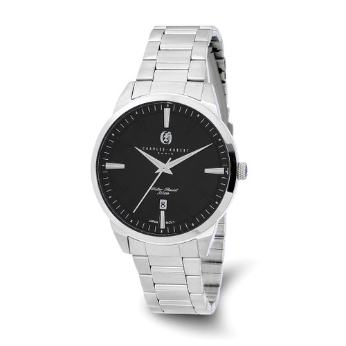Men'S Charles Hubert Stainless Steel Black Dial Watch, 42 mm, Quartz - XWA6561