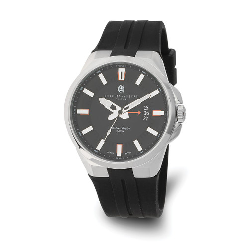 Charles Hubert Stainless Steel Black Dial Watch, 44 mm, Quartz