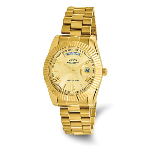 Mason Sales Stainless Steel Yellow Ion-Plated with Day and Date Watch, 39 mm, Quartz