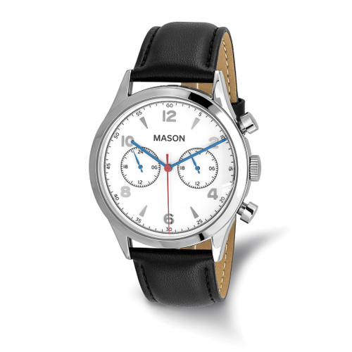 Mason Sales Stainless Steel Chronograph Black Leather Band Watch, 42 mm, Quartz