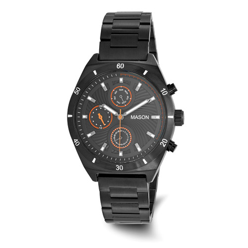 Mason Sales Stainless Steel Black Ion-Plated Chronograph Orange Trim Watch, 43 mm, Quartz