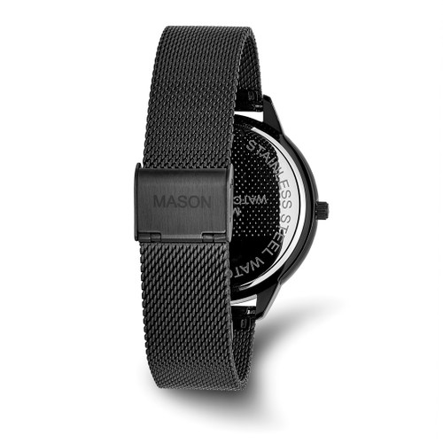 Mason Sales Stainless Steel Black Ion-Plated with Crystal Markers Black Mesh Band Watch, 42 mm, Quartz - View 2