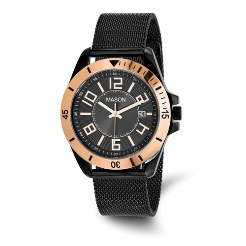 Mason Sales Stainless Steel Black and Rose Ion-Plated Mesh Band Watch, 40 mm, Quartz