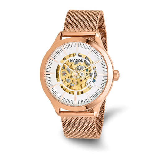 Mason Sales Stainless Steel Rose Ion-Plated Skeleton Movement Mesh Band Watch, 42 mm, Automatic - XWA6643