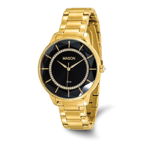 Mason Sales Stainless Steel Yellow Ion-Plated Black Dial with Crystal Watch, 41 mm, Quartz