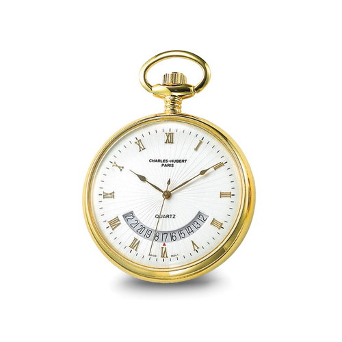 Charles Hubert Gold-Finish White Dial Gold Pocket Watch, 42 mm, Quartz