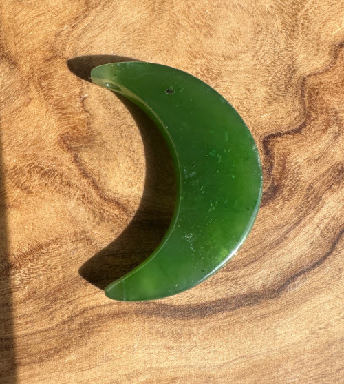 Natural Green Canadian Nephrite Jade Crescent Moon, 25mm Pendant