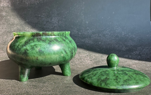 Natural Nephrite Jade Incense Burner 4"