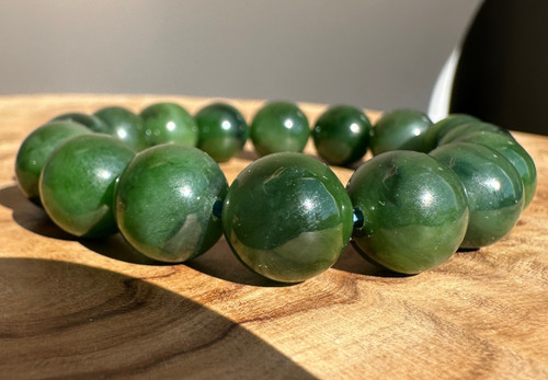 Natural Nephrite Jade Bead Bracelet 12.3mm Beads 7 inch
