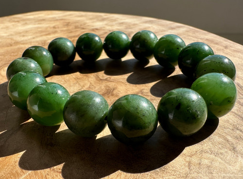 Natural Nephrite Jade Bead Bracelet 12mm Beads 6 inch