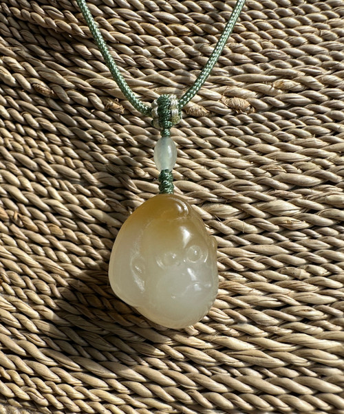 Natural Small Honey White Nephrite Jade Monkey Pendant - 15mm