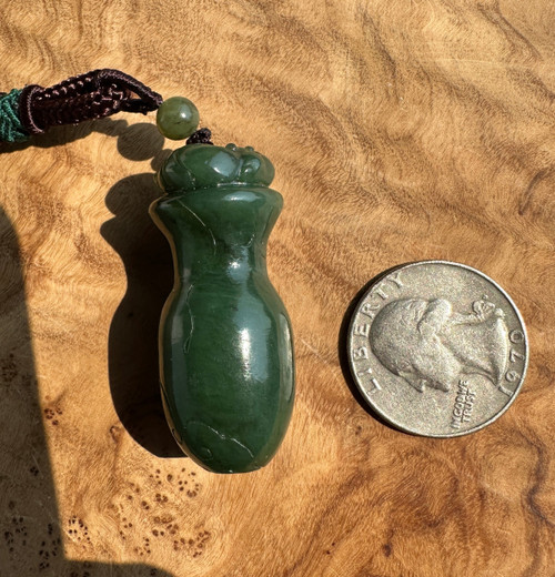 Natural Canadian Nephrite Jade Treasure Vase Pendant - 41mm