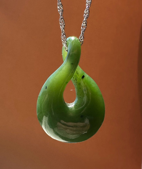 Natural Canadian Jade Infinity Twist Pendant, 1.25"