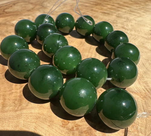 Natural Nephrite Jade 18mm Dark Green Siberian Unstrung Beads 12" strand