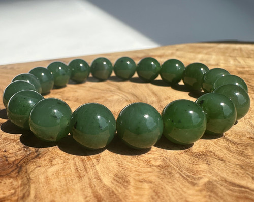 Natural Jade 10mm Bead Bracelet, 6.5"