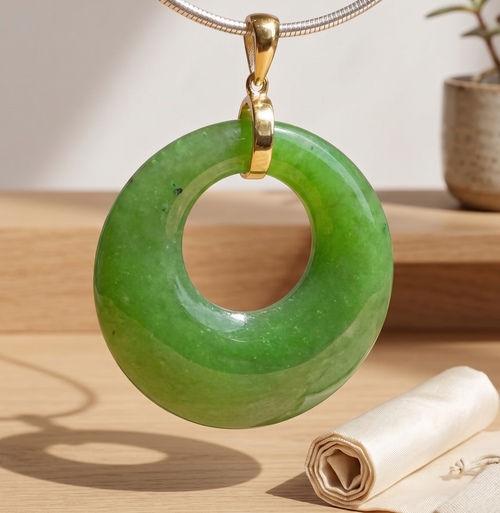 Natural Canadian Nephrite Jade Round Pendant, 30mm