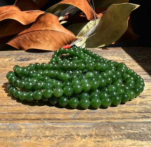Natural Dark Green 7mm Nephrite Jade Beads, unstrung 16"